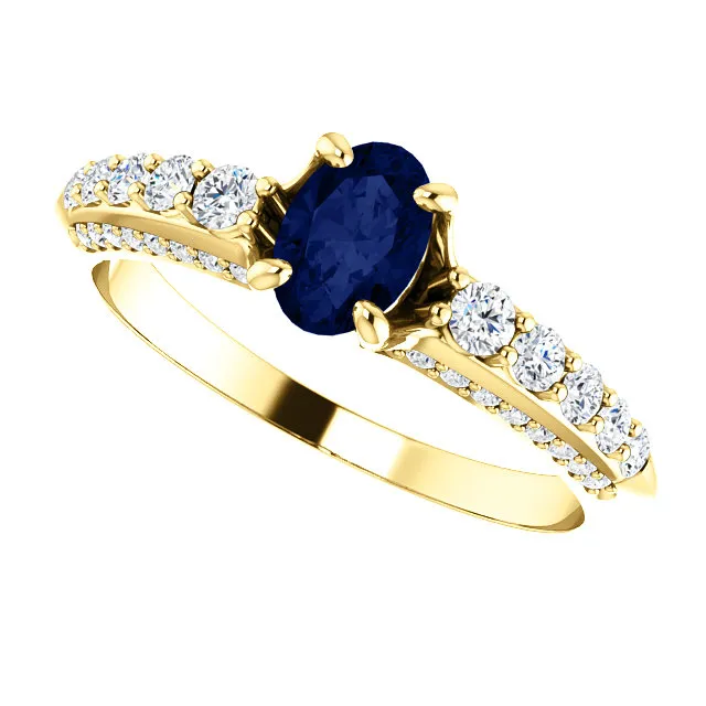 Inel de logodna din Aur cu Safir Oval si Diamante - model 122219