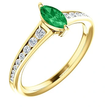 Inel din Aur cu Smarald Marquise si Diamante - model 122866