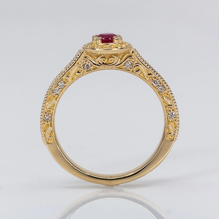 Inel de logodna Vintage din Aur 18k sau Platina cu Rubin si Diamante - model i1353
