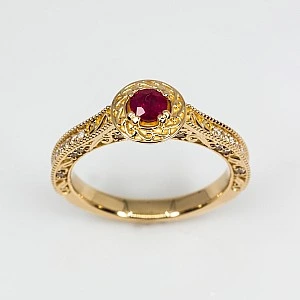 Inel de logodna Vintage din Aur 18k sau Platina cu Rubin si Diamante - model i1353
