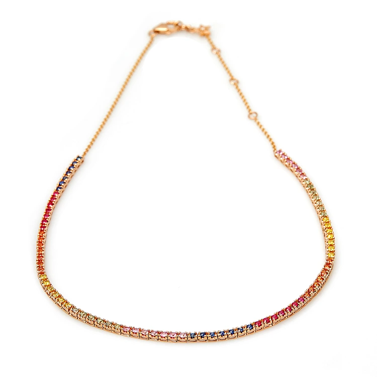 Colier Tennis din Aur cu Diamant Incolor, Safire Colorate si Rubine - model col2181