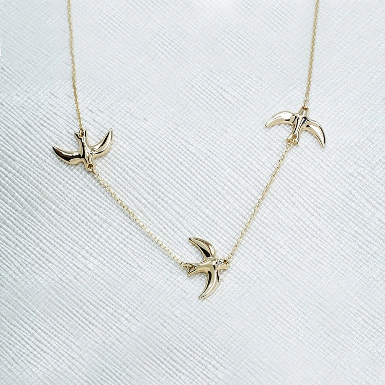 Colier cu Randunici din Aur 14k cu Diamant - model col1346