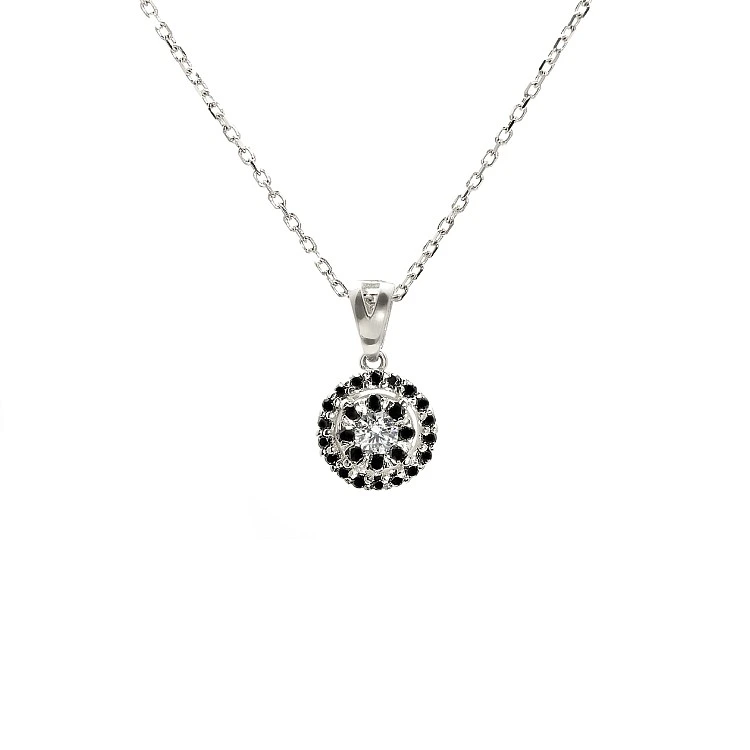 Pandantiv Anturaj din Aur cu Diamant Incolor si Diamante Negre - model pan1647