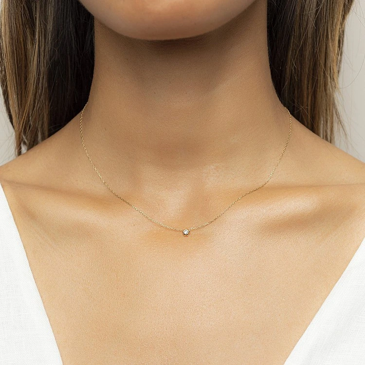 Choker Floare din Aur cu Diamant Natural - model pan2052