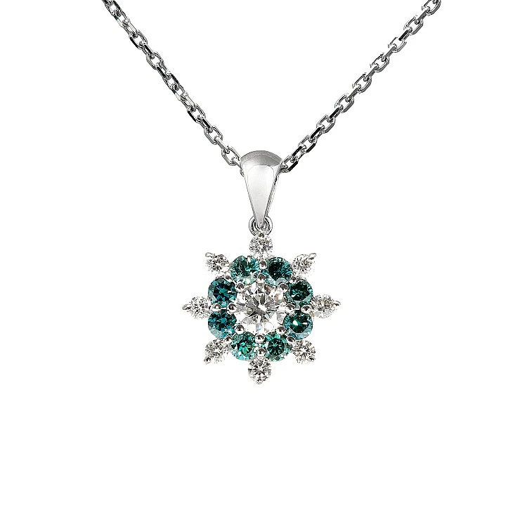 Pandantiv floare din Aur cu Diamante Incolore si Albastre - model pan2373