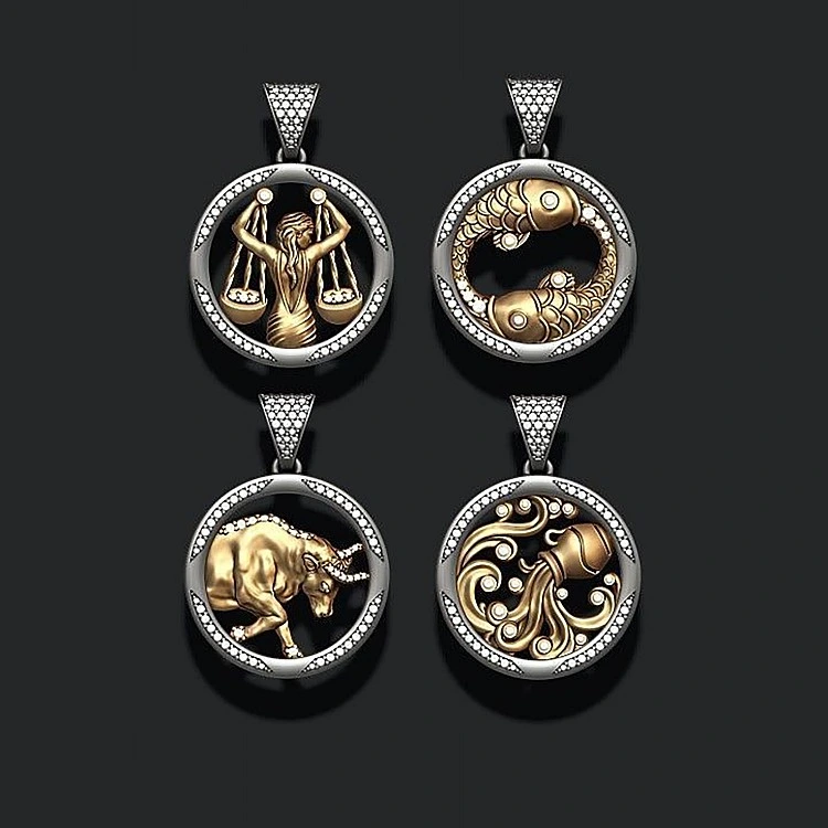 Pandantiv Barbat Zodiac din Aur sau Platina cu Diamante - model pan2955