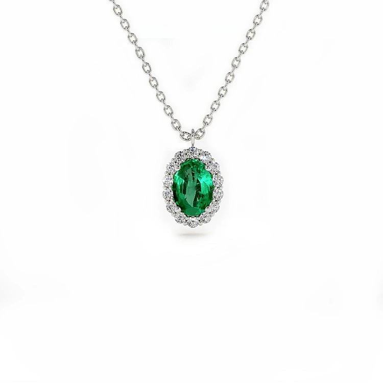 Pandantiv Anturaj din Aur cu Smarald Oval si Diamante - model pan3153