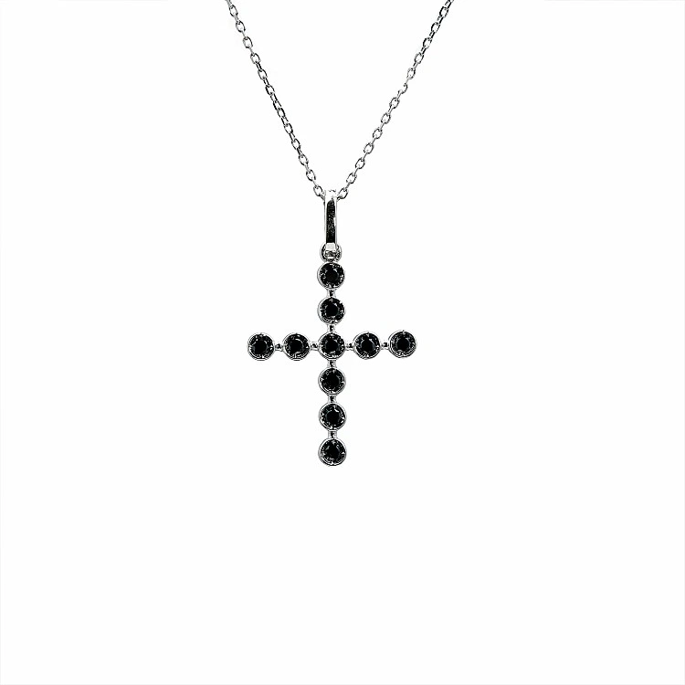 Pandantiv Cruciuliță din Aur cu Diamante Negre - model pan3659