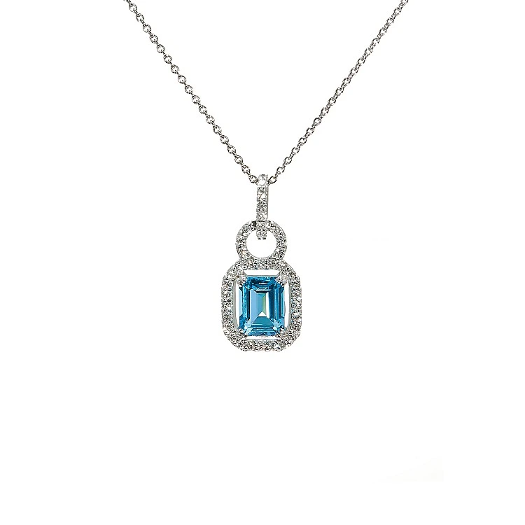 Pandantiv din Aur cu Topaz Emerald Swiss Blue de 8x6mm si Diamante Incolore - model pan4450