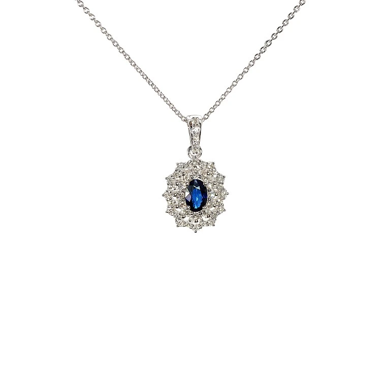 Pandantiv Anturaj din Aur sau Platina cu Safir si Diamante - model pan4690