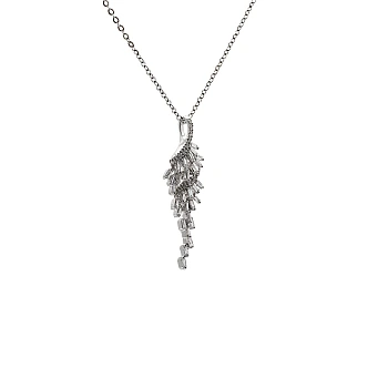 Pandantiv din Aur Alb 18k cu Diamante Baguette si Rotunde - model pan4750