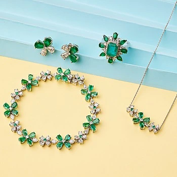 Set Fashion Cercei Inel Bratara si Pandantiv din Aur cu Smaralde si Diamante - model set2752
