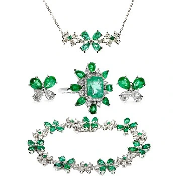 Set Fashion Cercei Inel Bratara si Pandantiv din Aur cu Smaralde si Diamante - model set2752