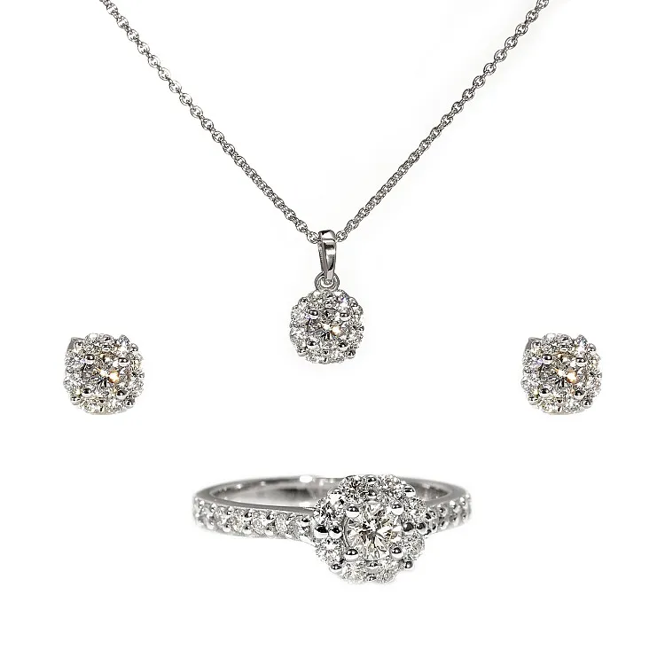 Set Inel Cercei si Pandantiv din Aur cu Diamante Incolore - model set122092