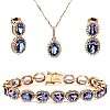 Set Fashion Bratara, Pandantiv si Cercei din Aur cu Tanzanite Ovale si Diamante - model set2118
