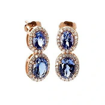 Cercei din Aur cu Tanzanite Ovale si Diamante - model c2118