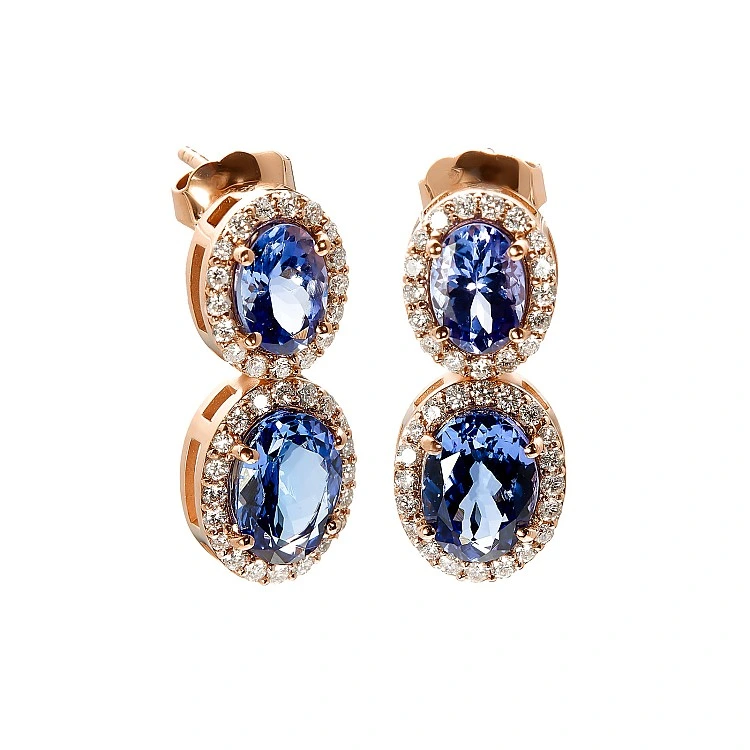 Cercei din Aur cu Tanzanite Ovale si Diamante - model c2118