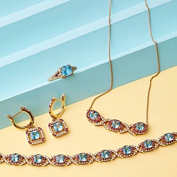 Set Fashion Cercei Inel Bratara si Pandantiv din Aur cu Topaze Diamante si Rubine - model set2705