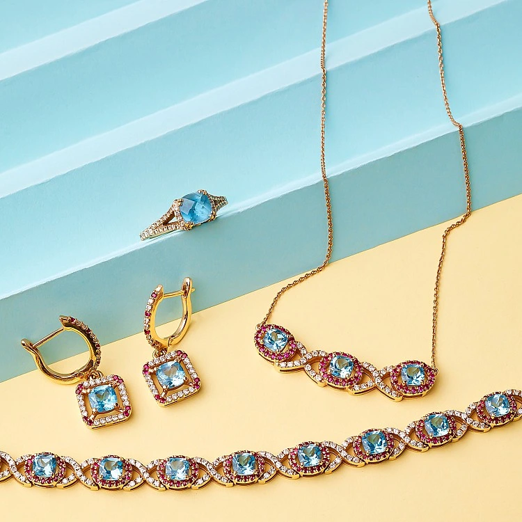 Set Fashion Cercei Inel Bratara si Pandantiv din Aur cu Topaze Diamante si Rubine - model set2705