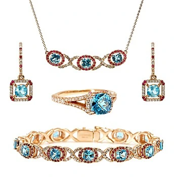 Set Fashion Cercei Inel Bratara si Pandantiv din Aur cu Topaze Diamante si Rubine - model set2705