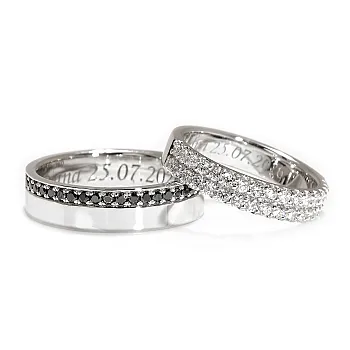 Verighete din Aur 18k sau Platina cu Diamante Incolore si Negre - model Perla