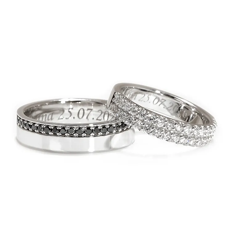 Verighete din Aur 18k sau Platina cu Diamante Incolore si Negre - model Perla