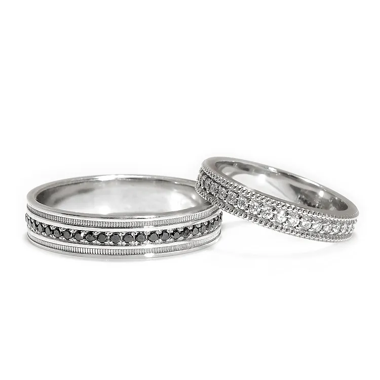 Verighete din Aur 18k sau Platina cu Diamante Incolore si Negre - model Vienna