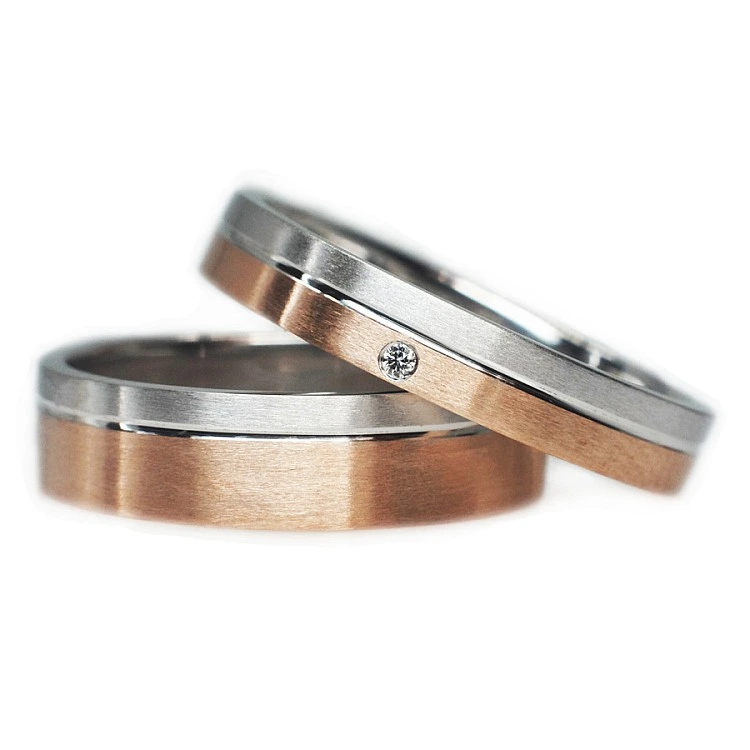 Verighete din doua culori de Aur 18k cu Diamant - model v0521