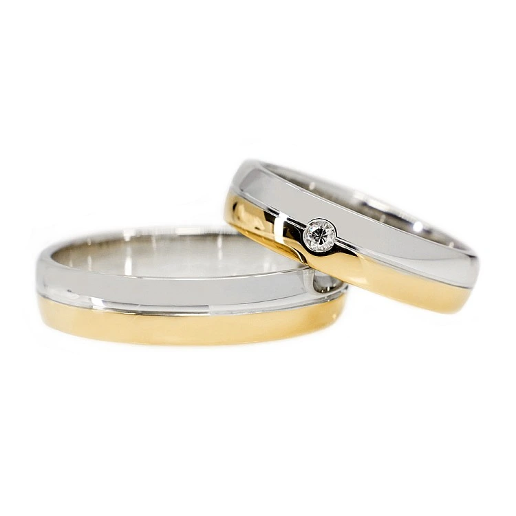 Verighete Bicolore din Aur 18k cu Diamant - model v073