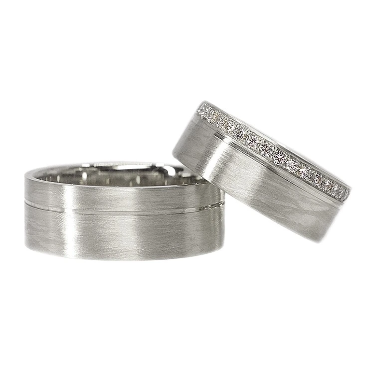 Verighete Satinate Full Stone din Aur 18k cu Diamante - model v0971