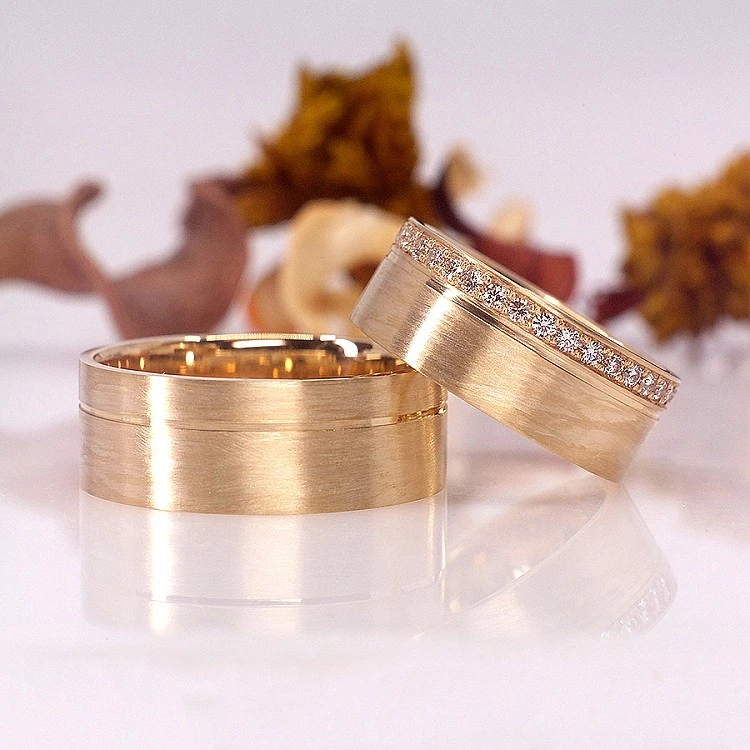 Verighete Satinate Full Stone din Aur 18k cu Diamante - model v0971