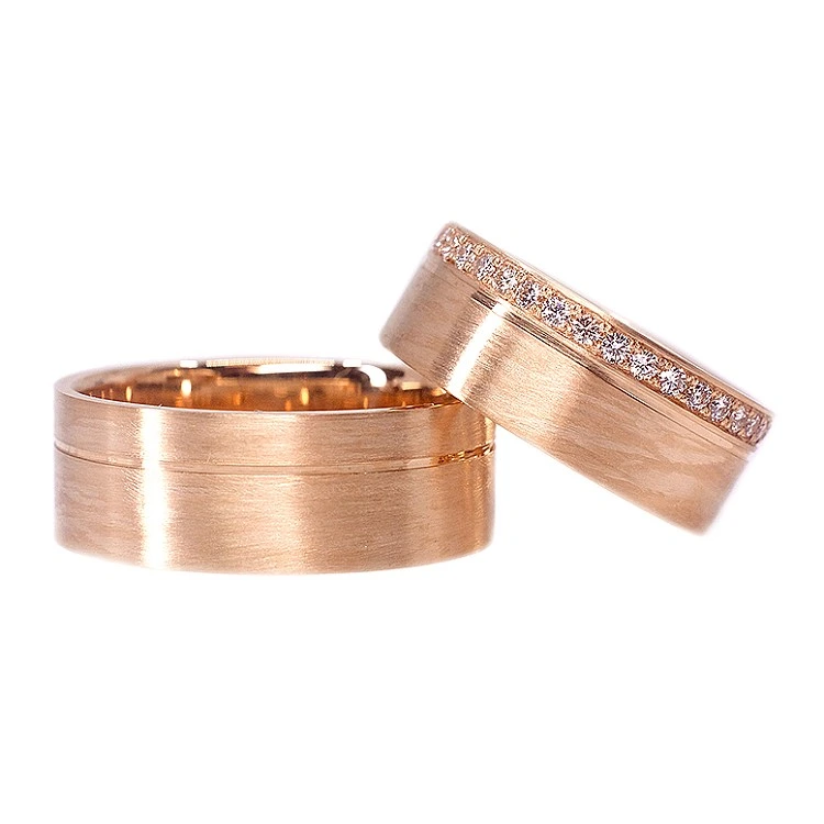 Verighete Satinate Full Stone din Aur 18k cu Diamante - model v0971