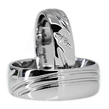 Verighete din Aur 18k cu Diamant Princess - model v1090 Verighete din Aur 18k cu Diamant Princess - model v1090