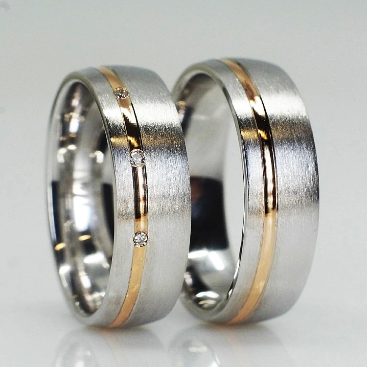 Verighete Bicolore din Aur 18k cu Diamante - model v1291