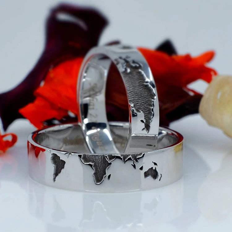 Verighete din Aur 18k sau Platina cu model Harta Lumii - model v1366