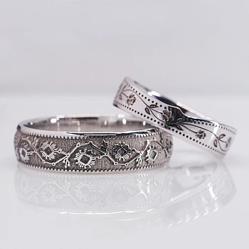 Verighete Custom din Aur 18k cu Model Laser - model v1576 Verighete Custom din Aur 18k cu Model Laser - model v1576