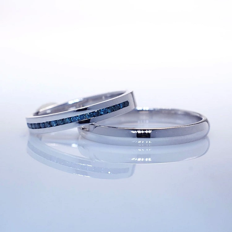 Verighete din Aur 18k sau Platina cu Diamante Albastre - model v163