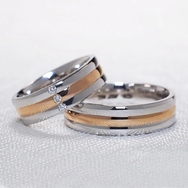 Verighete Doua Culori din Aur 18k cu Diamante - model v169