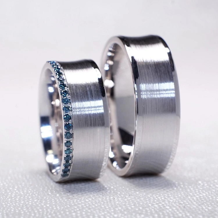 Verighete Barcuta din Aur 18k sau Platina cu Diamante Albastre - model v170