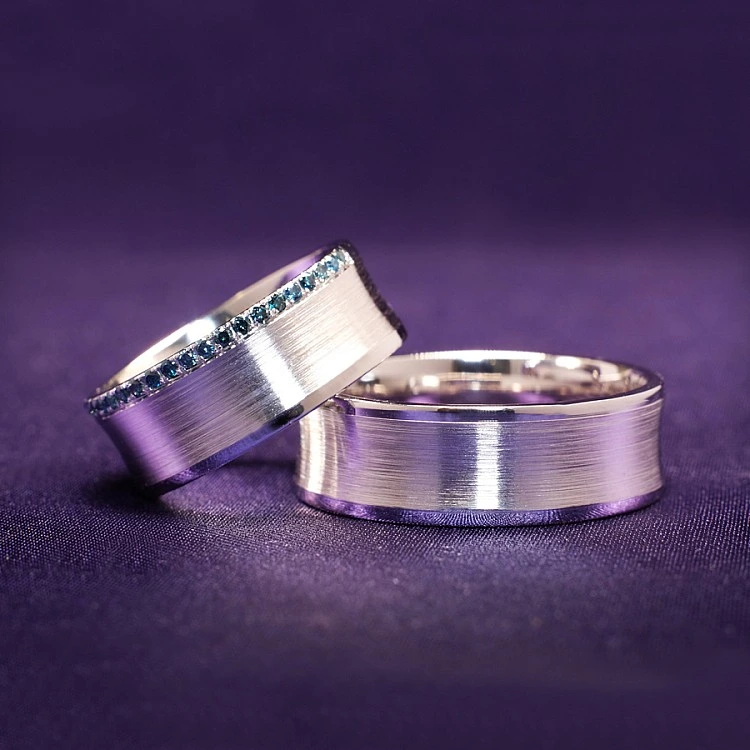 Verighete Barcuta din Aur 18k sau Platina cu Diamante Albastre - model v170