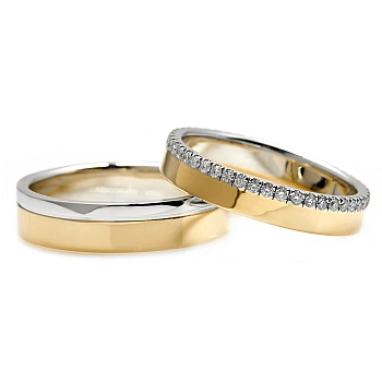 Verighete Bicolore din Aur 18k sau Platina cu Diamante - model v186 Verighete Bicolore din Aur 18k sau Platina cu Diamante - model v186