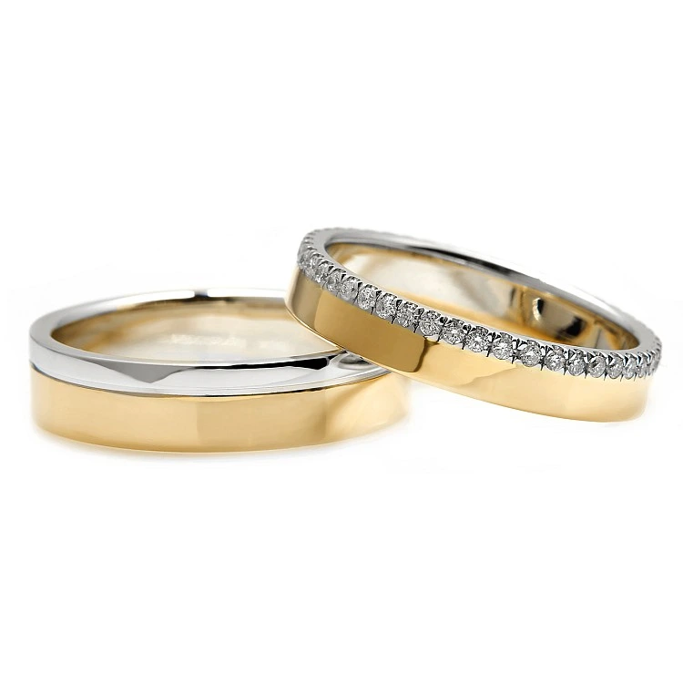 Verighete Bicolore din Aur 18k sau Platina cu Diamante - model v186