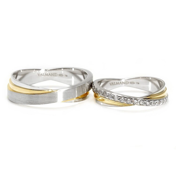 Verighete Bicolore din Aur 18k sau Platina cu Diamante Naturale - model v200