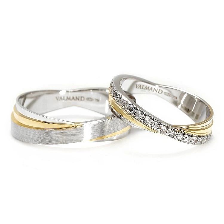 Verighete Bicolore din Aur 18k sau Platina cu Diamante Naturale - model v200