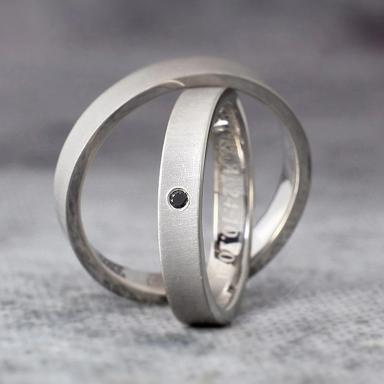Verighete Mat Sidef din Aur 18k sau Platina cu Diamant Negru - model v203