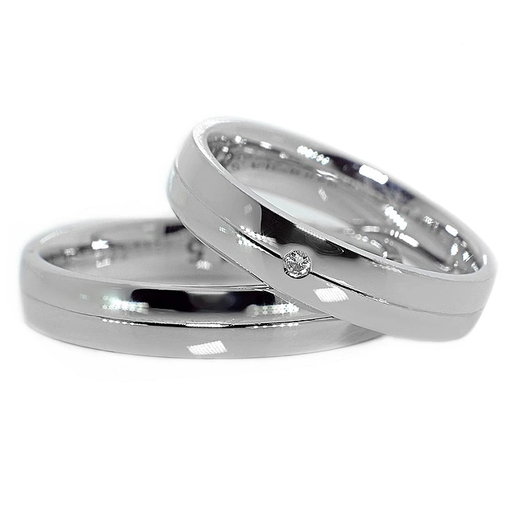 Verighete din Aur 18k Alb si Galben cu Diamant - model v258