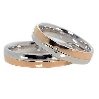 Verighete din Aur 18k Alb si Galben cu Diamant - model v258