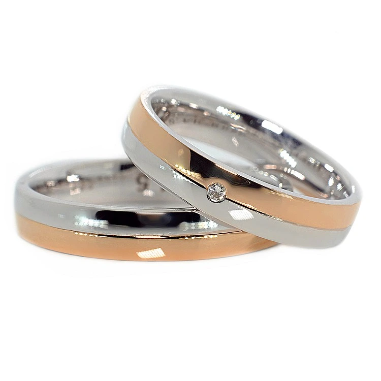 Verighete din Aur 18k Alb si Galben cu Diamant - model v258