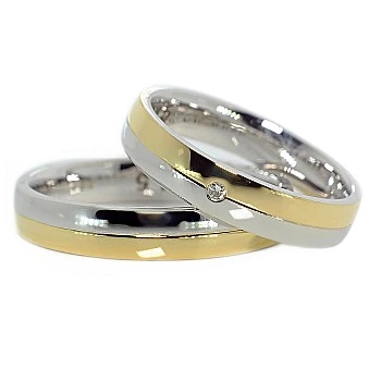 Verighete din Aur 18k Alb si Galben cu Diamant - model v258
