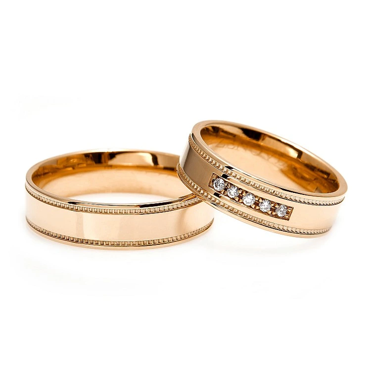 Verighete din Doua Culori de Aur 18k cu Diamante - model v324